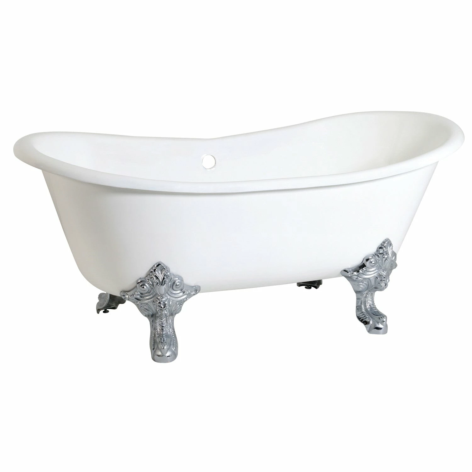Aqua Eden VCTNDS6731NL1 67-Inch Cast Iron Double Slipper Clawfoot Tub (No Faucet Drillings), White/Polished Chrome - Image 4