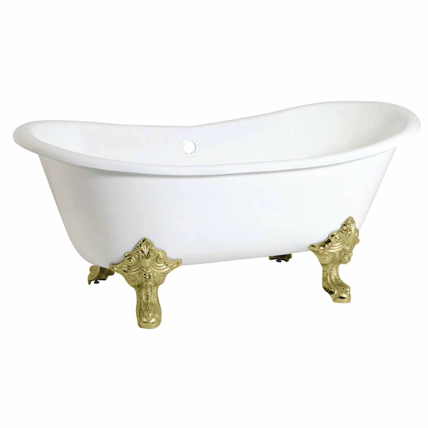 Aqua Eden VCTNDS6731NL2 67-Inch Cast Iron Double Slipper Clawfoot Tub (No Faucet Drillings), White/Polished Brass - Image 5