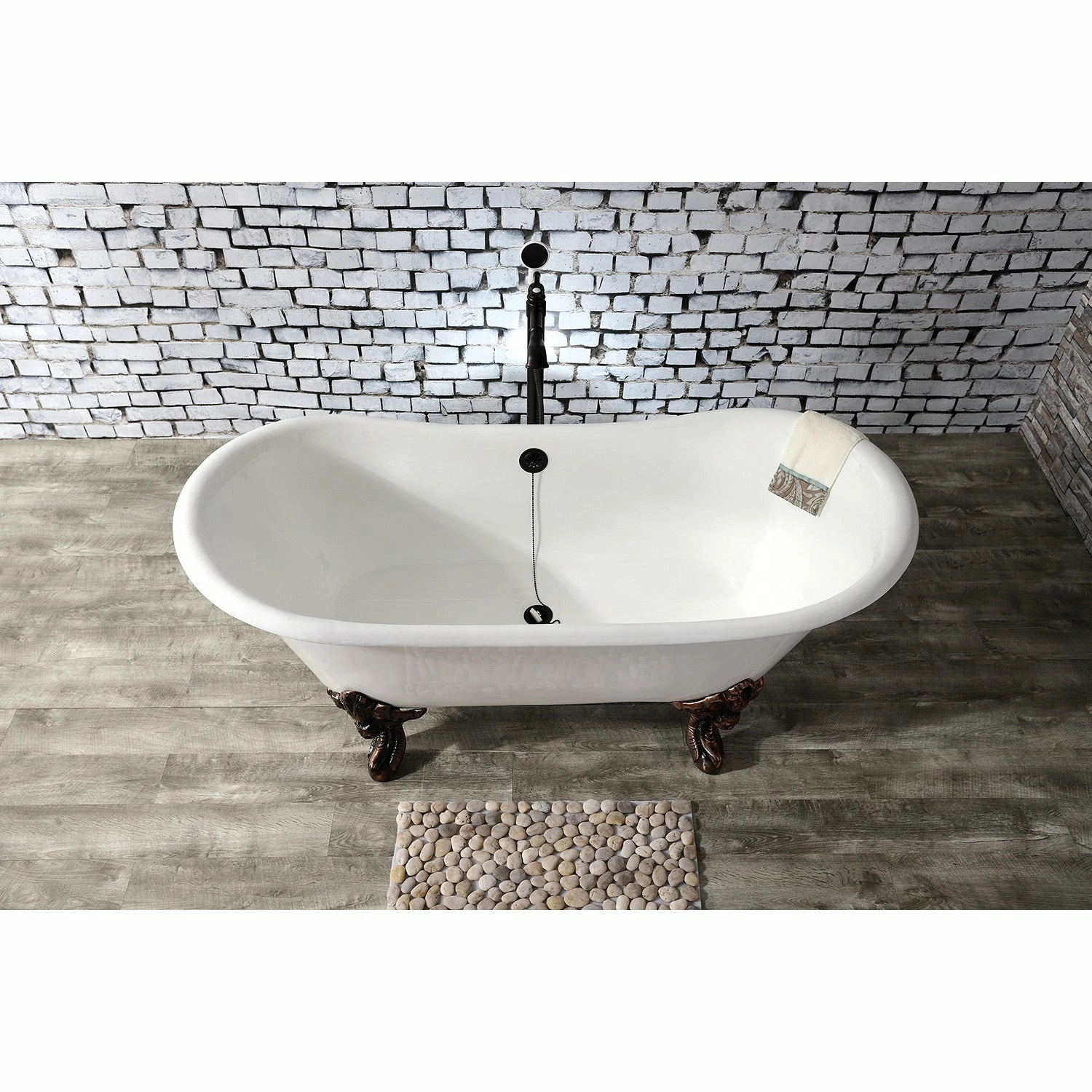Aqua Eden VCTNDS6731NL5 67-Inch Cast Iron Double Slipper Clawfoot Tub (No Faucet Drillings), White/Oil Rubbed Bronze - Image 2