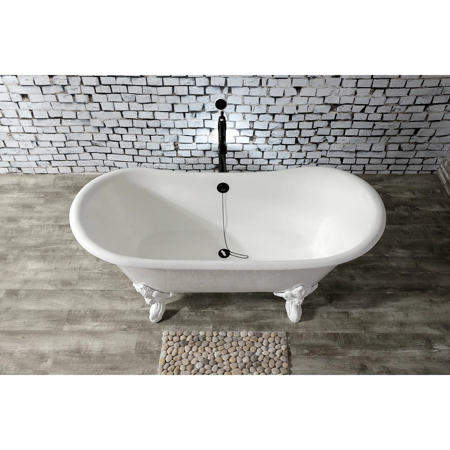 Aqua Eden VCTNDS6731NLW 67-Inch Cast Iron Double Slipper Clawfoot Tub (No Faucet Drillings), White - Image 2