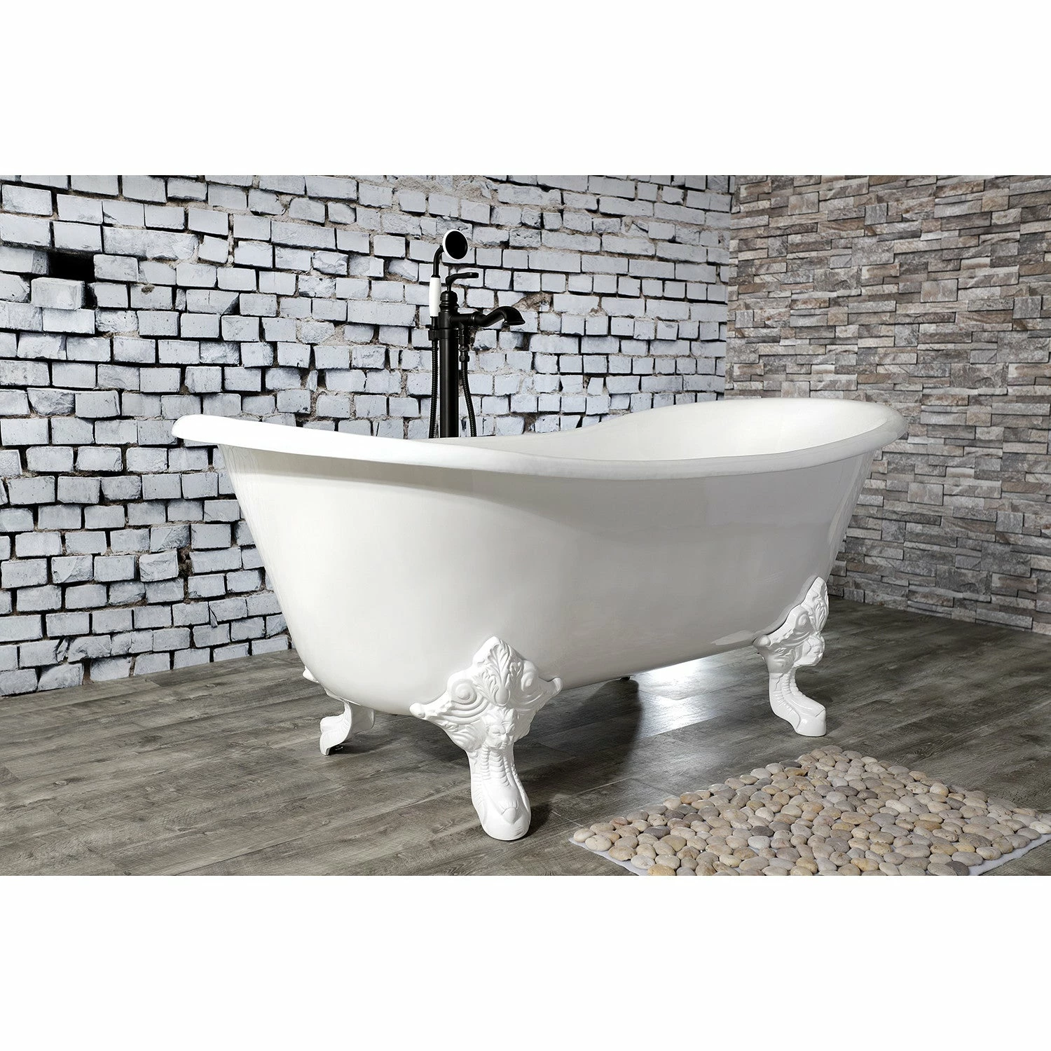 Aqua Eden VCTNDS6731NLW 67-Inch Cast Iron Double Slipper Clawfoot Tub (No Faucet Drillings), White - Image 3