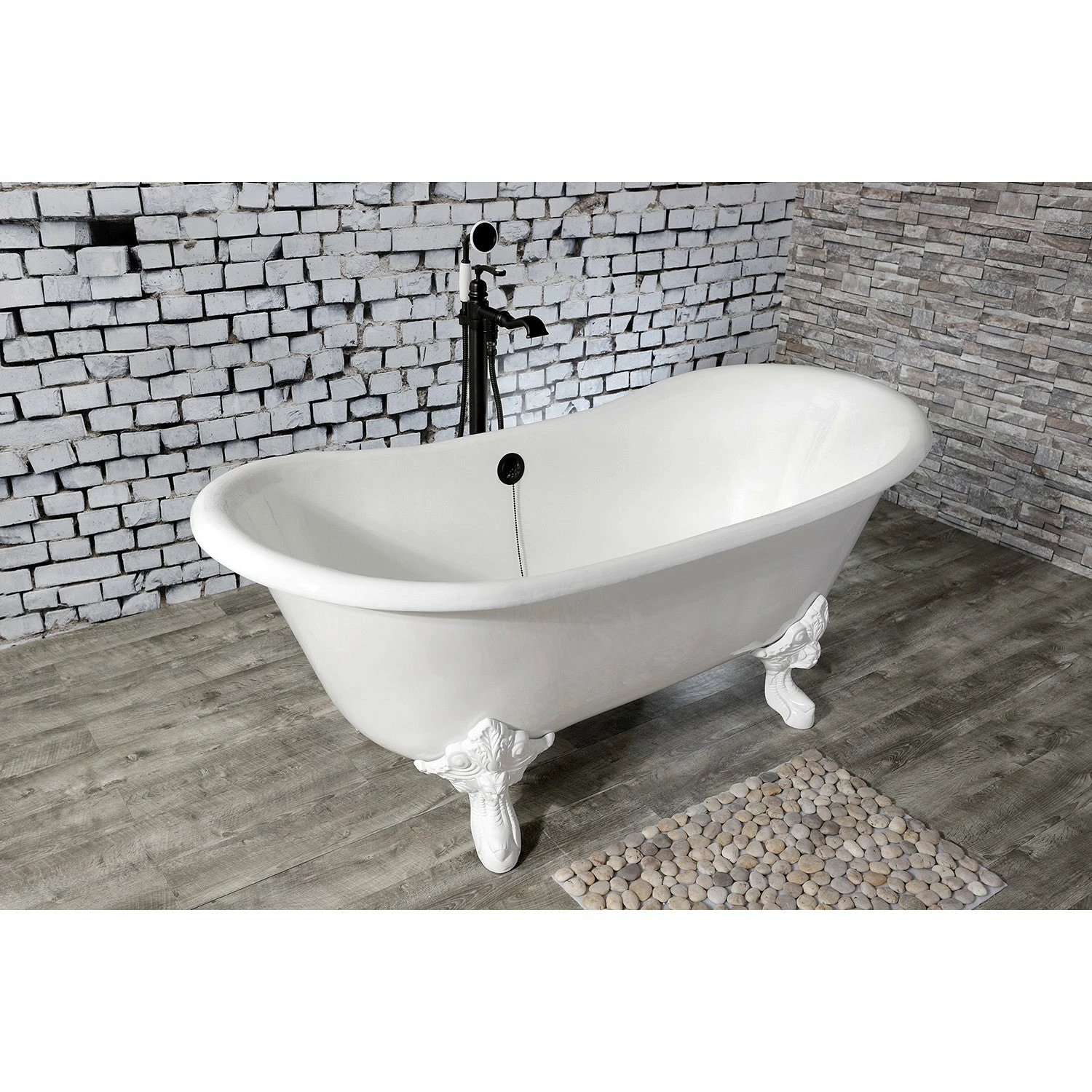 Aqua Eden VCTNDS6731NLW 67-Inch Cast Iron Double Slipper Clawfoot Tub (No Faucet Drillings), White - Image 4