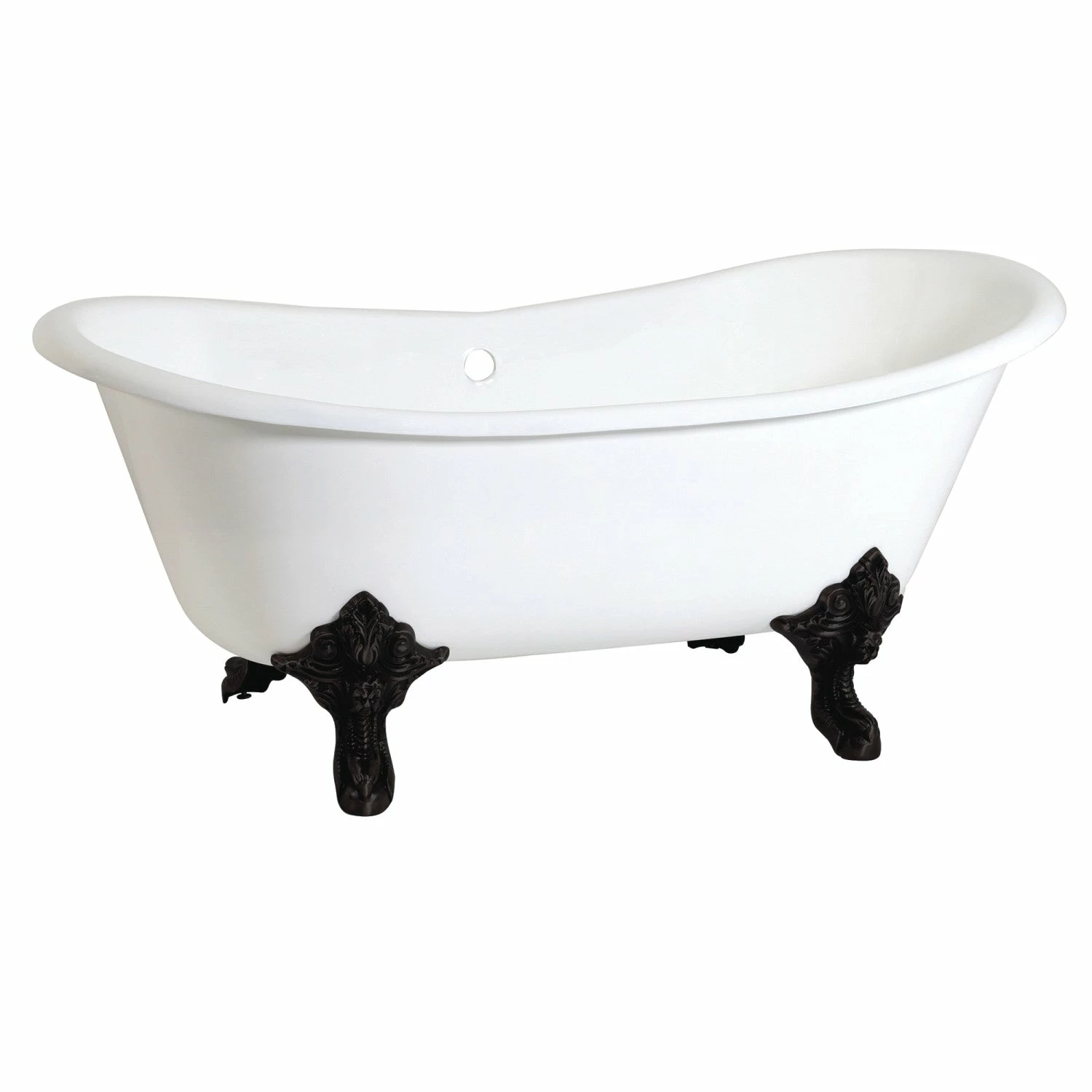 Aqua Eden VCTNDS7231NL0 72-Inch Cast Iron Double Slipper Clawfoot Tub (No Faucet Drillings), White/Matte Black - Image 2
