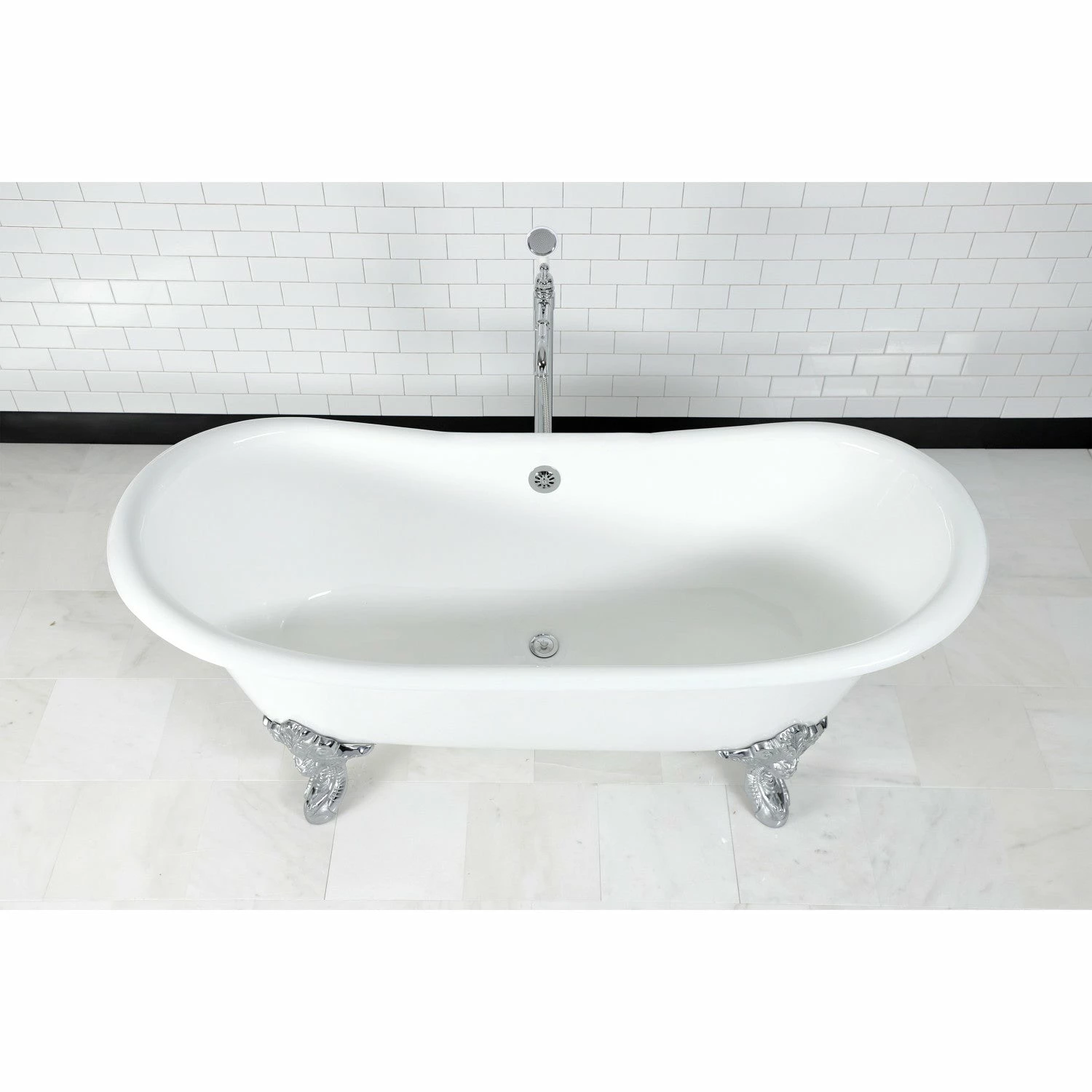 Aqua Eden VCTNDS7231NL1 72-Inch Cast Iron Double Slipper Clawfoot Tub (No Faucet Drillings), White/Polished Chrome - Image 3