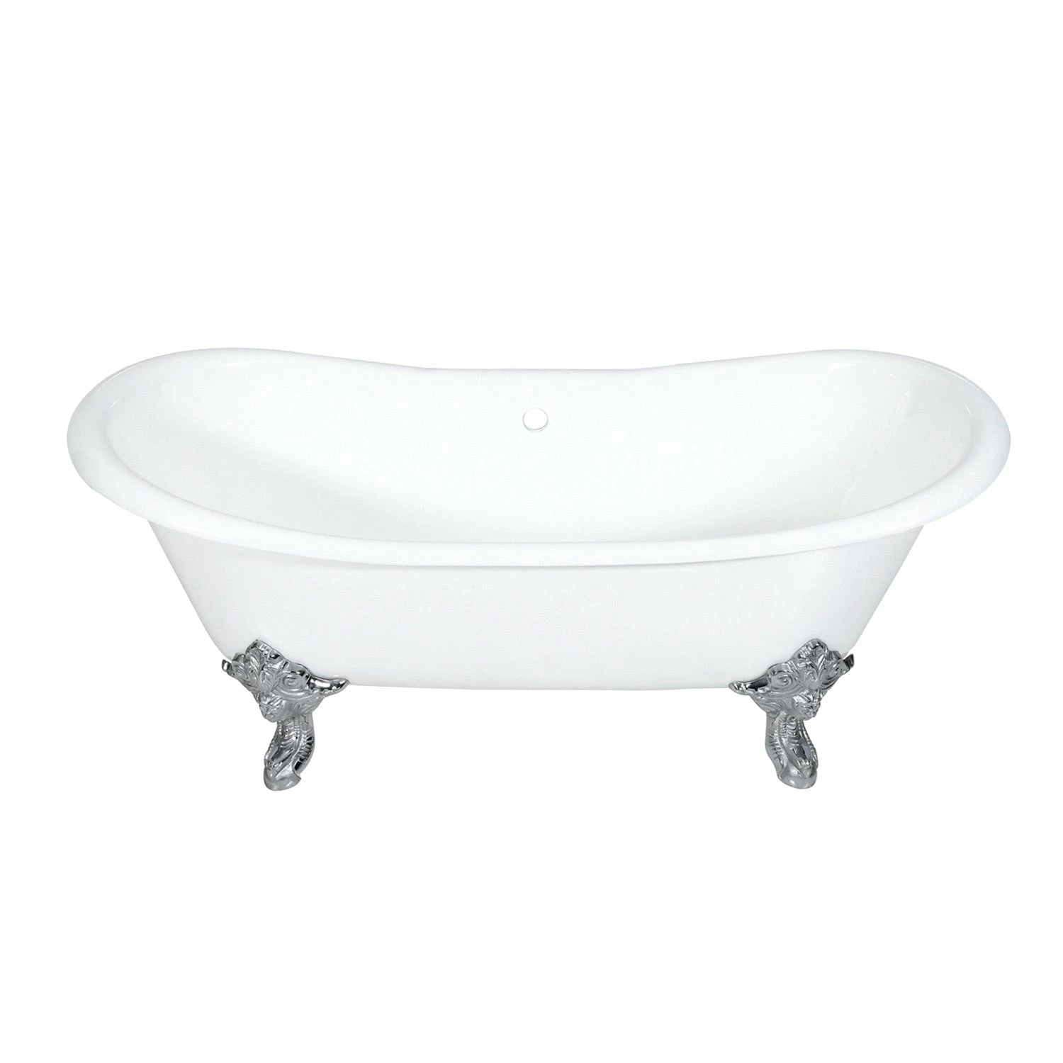 Aqua Eden VCTNDS7231NL1 72-Inch Cast Iron Double Slipper Clawfoot Tub (No Faucet Drillings), White/Polished Chrome - Image 4