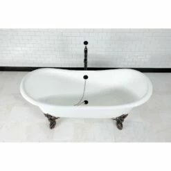 Aqua Eden VCTNDS7231NL5 72-Inch Cast Iron Double Slipper Clawfoot Tub (No Faucet Drillings), White/Oil Rubbed Bronze