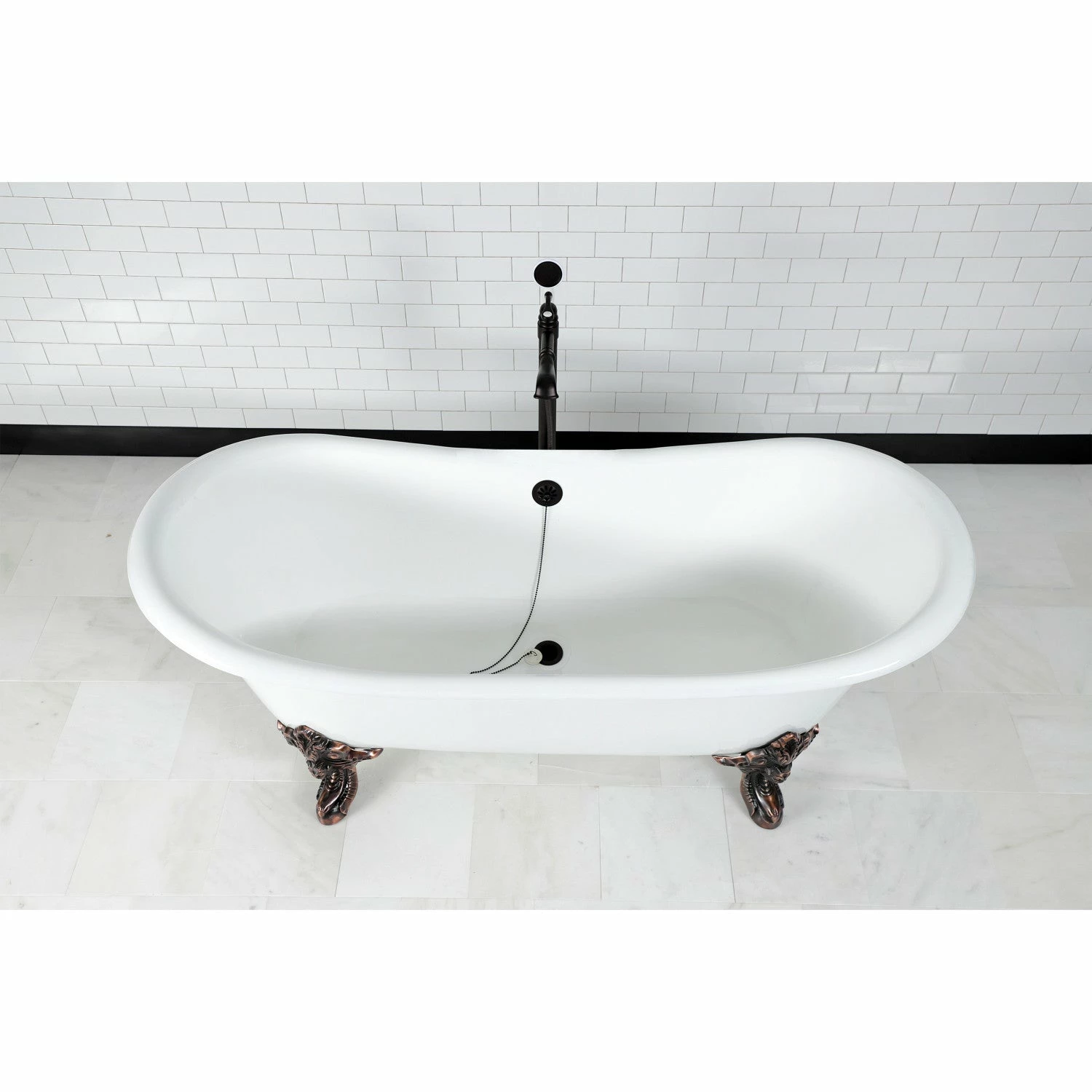 Aqua Eden VCTNDS7231NL5 72-Inch Cast Iron Double Slipper Clawfoot Tub (No Faucet Drillings), White/Oil Rubbed Bronze