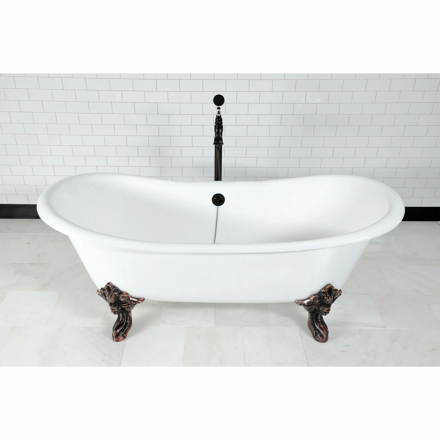 Aqua Eden VCTNDS7231NL5 72-Inch Cast Iron Double Slipper Clawfoot Tub (No Faucet Drillings), White/Oil Rubbed Bronze - Image 2