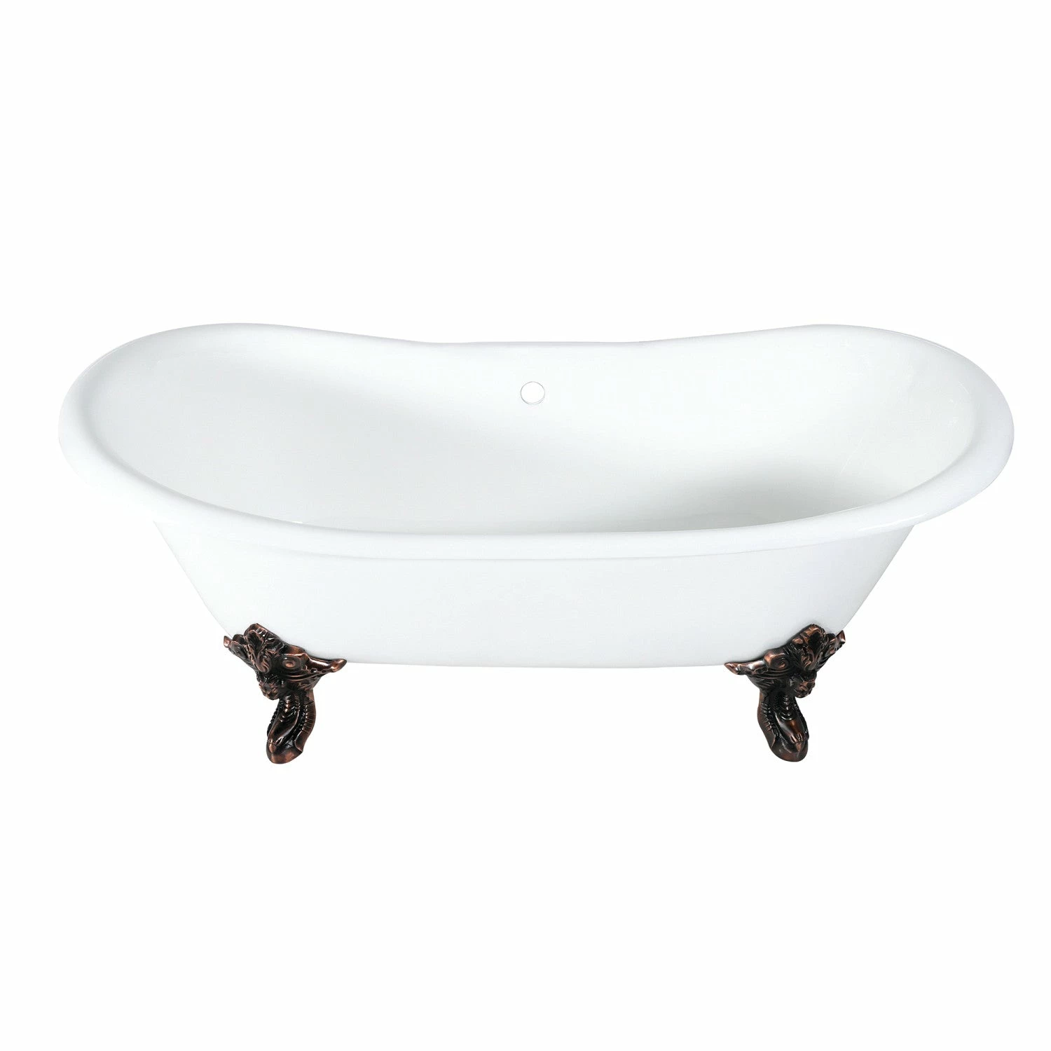 Aqua Eden VCTNDS7231NL5 72-Inch Cast Iron Double Slipper Clawfoot Tub (No Faucet Drillings), White/Oil Rubbed Bronze - Image 4