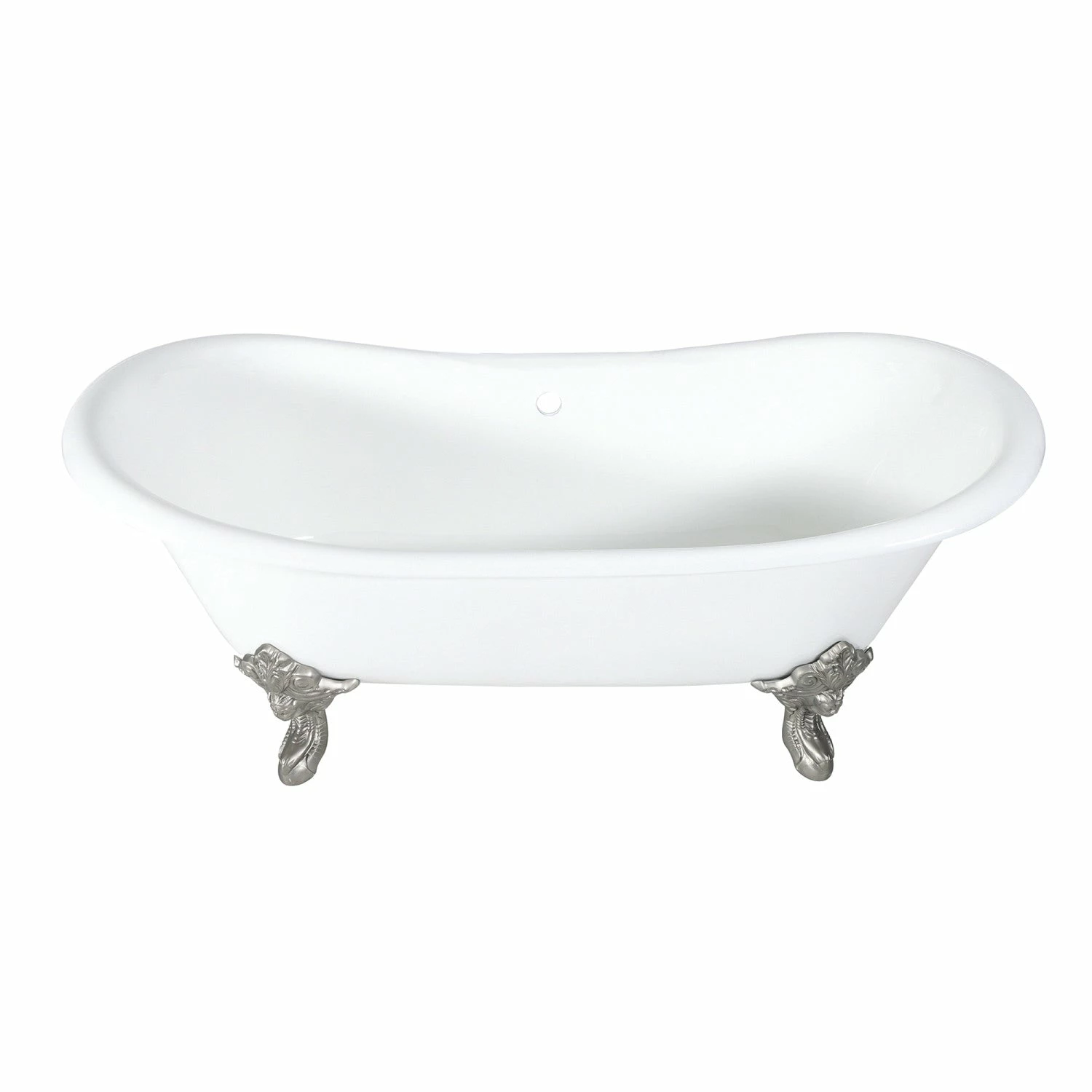 Aqua Eden VCTNDS7231NL8 72-Inch Cast Iron Double Slipper Clawfoot Tub (No Faucet Drillings), White/Brushed Nickel - Image 4