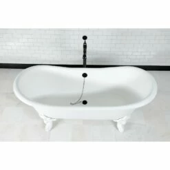 Aqua Eden VCTNDS7231NLW 72-Inch Cast Iron Double Slipper Clawfoot Tub (No Faucet Drillings), White