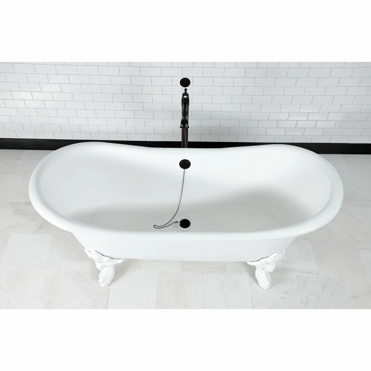 Aqua Eden VCTNDS7231NLW 72-Inch Cast Iron Double Slipper Clawfoot Tub (No Faucet Drillings), White