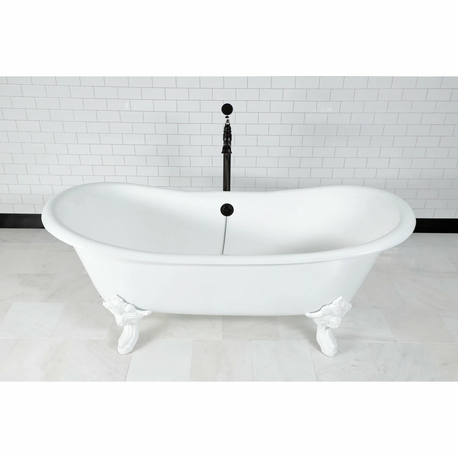 Aqua Eden VCTNDS7231NLW 72-Inch Cast Iron Double Slipper Clawfoot Tub (No Faucet Drillings), White - Image 2