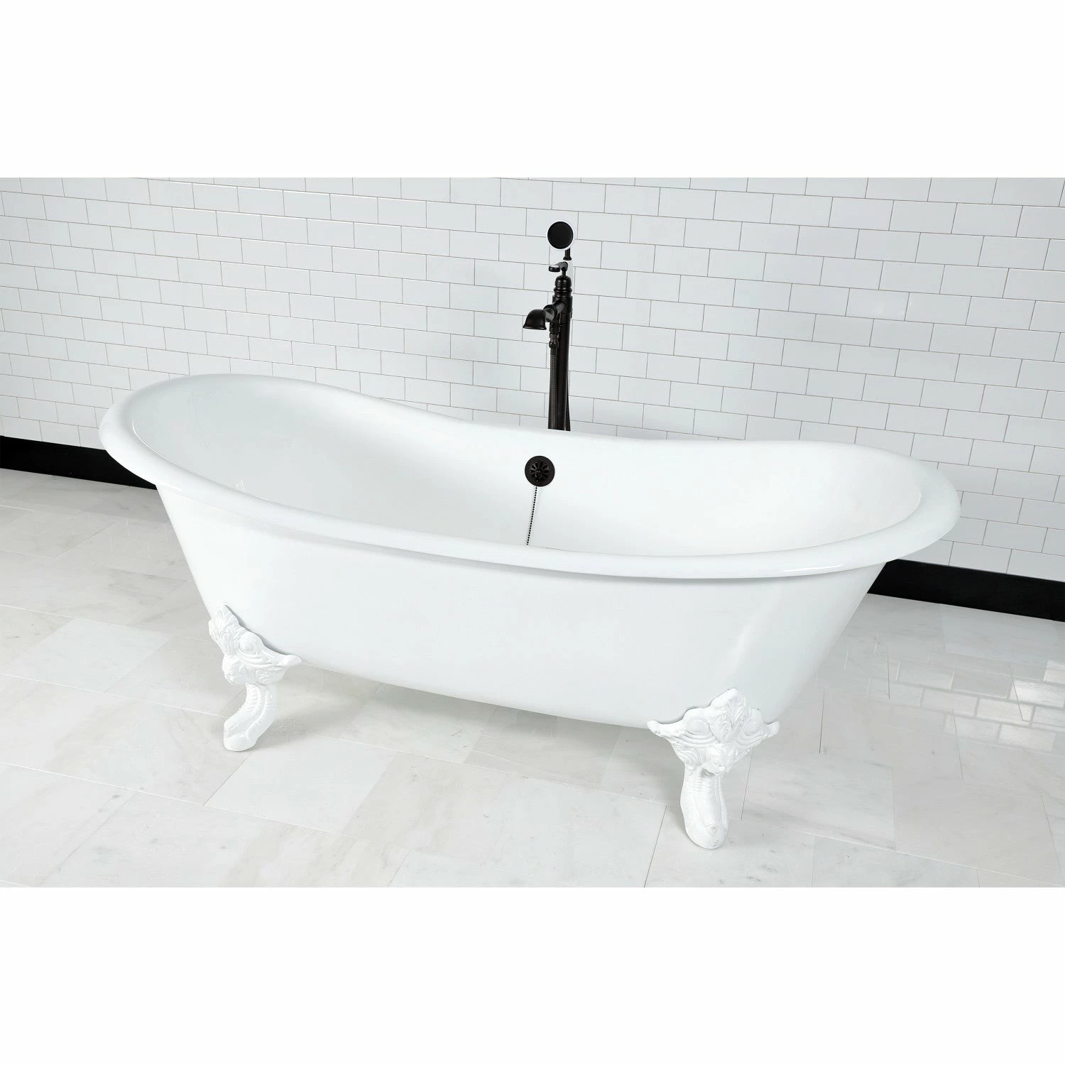 Aqua Eden VCTNDS7231NLW 72-Inch Cast Iron Double Slipper Clawfoot Tub (No Faucet Drillings), White - Image 3