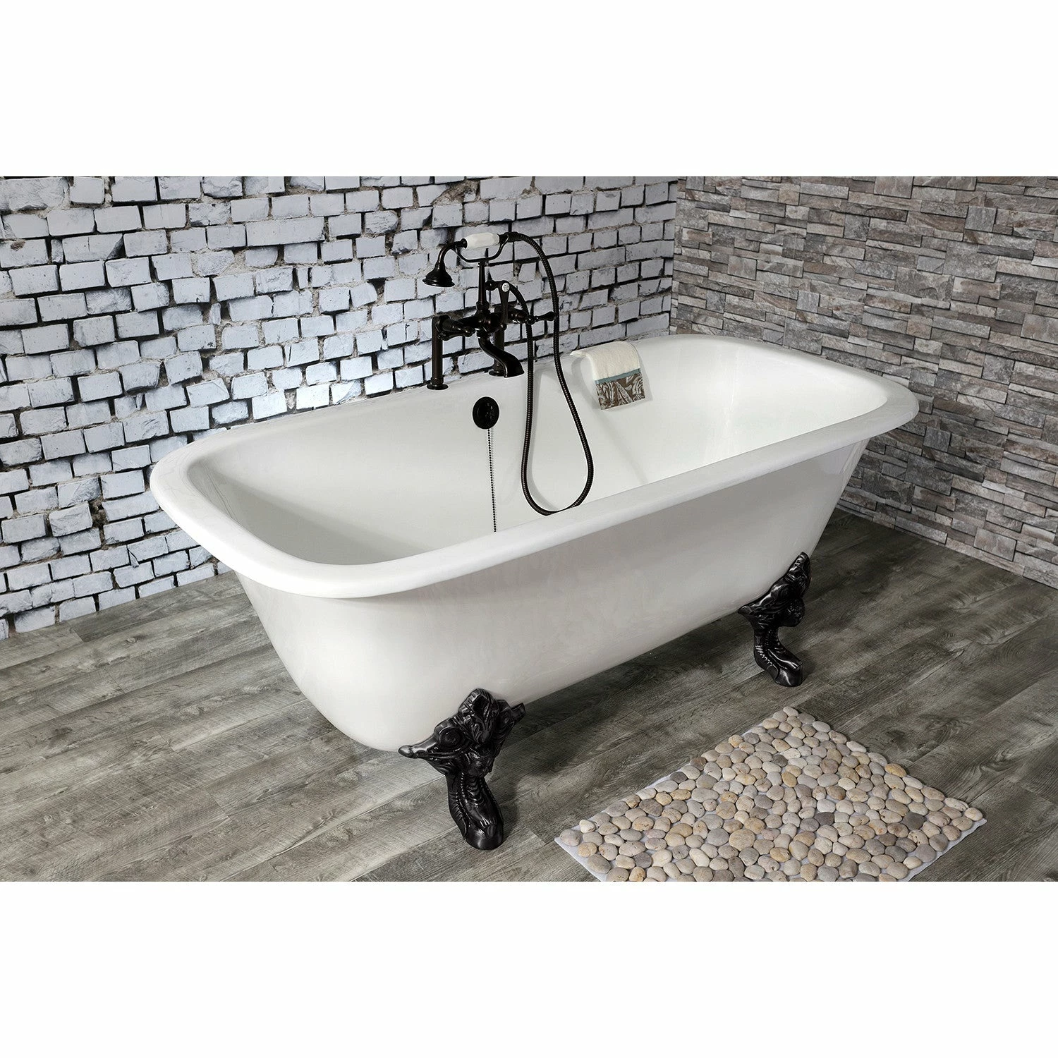 Aqua Eden VCTQ7D6732NL0 67-Inch Cast Iron Double Ended Clawfoot Tub With 7-Inch Faucet Drillings, White/Matte Black