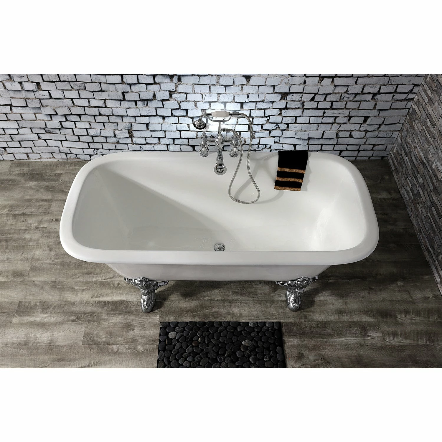 Aqua Eden VCTQ7D6732NL1 67-Inch Cast Iron Double Ended Clawfoot Tub With 7-Inch Faucet Drillings, White/Polished Chrome