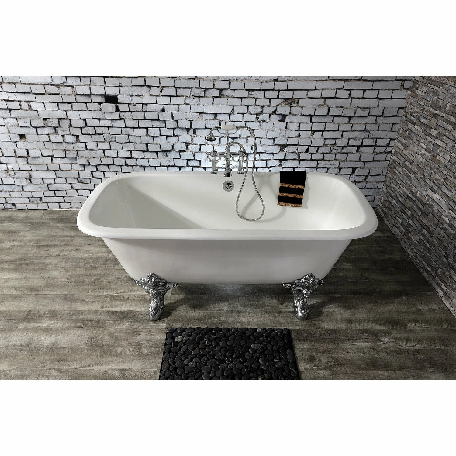 Aqua Eden VCTQ7D6732NL1 67-Inch Cast Iron Double Ended Clawfoot Tub With 7-Inch Faucet Drillings, White/Polished Chrome - Image 2