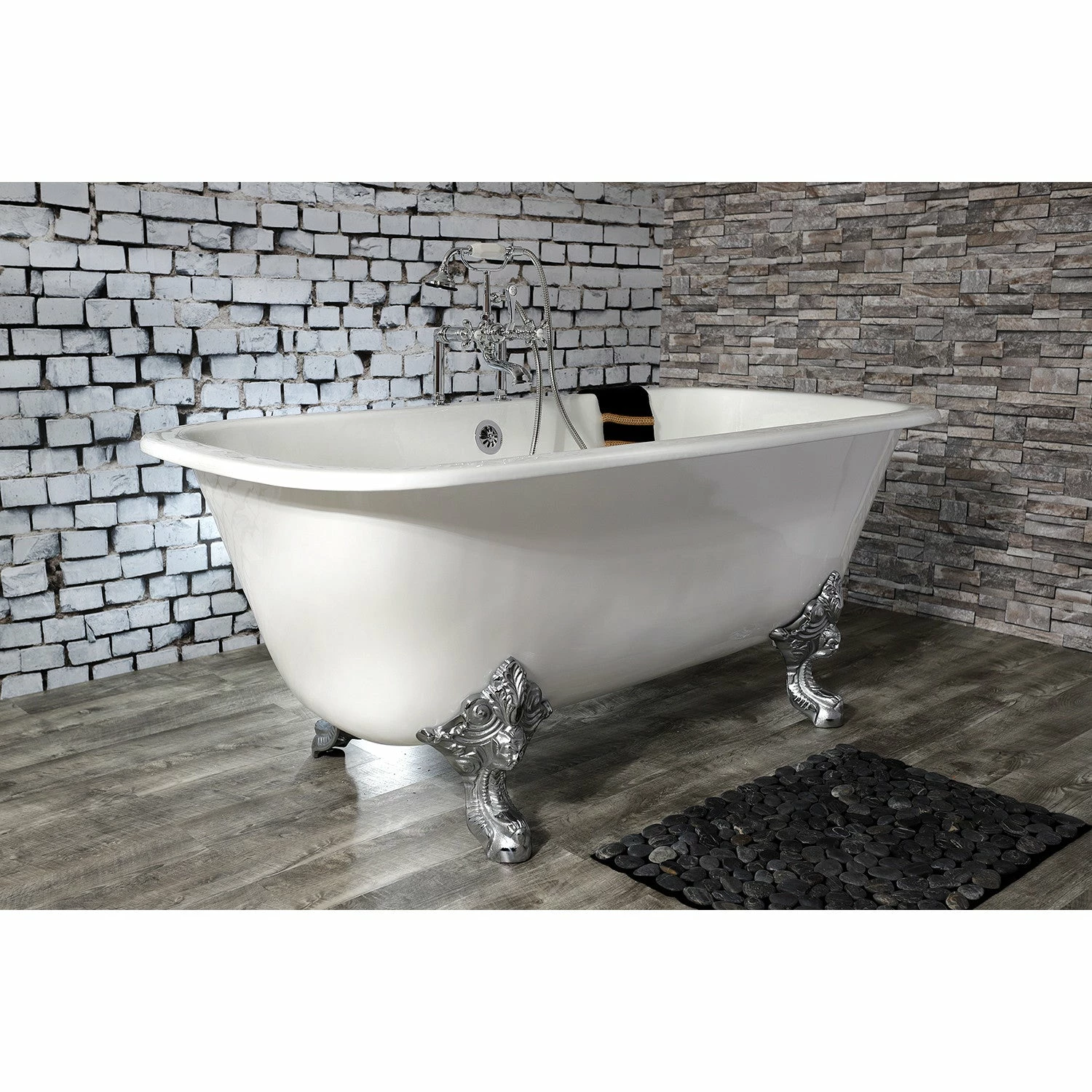 Aqua Eden VCTQ7D6732NL1 67-Inch Cast Iron Double Ended Clawfoot Tub With 7-Inch Faucet Drillings, White/Polished Chrome - Image 3