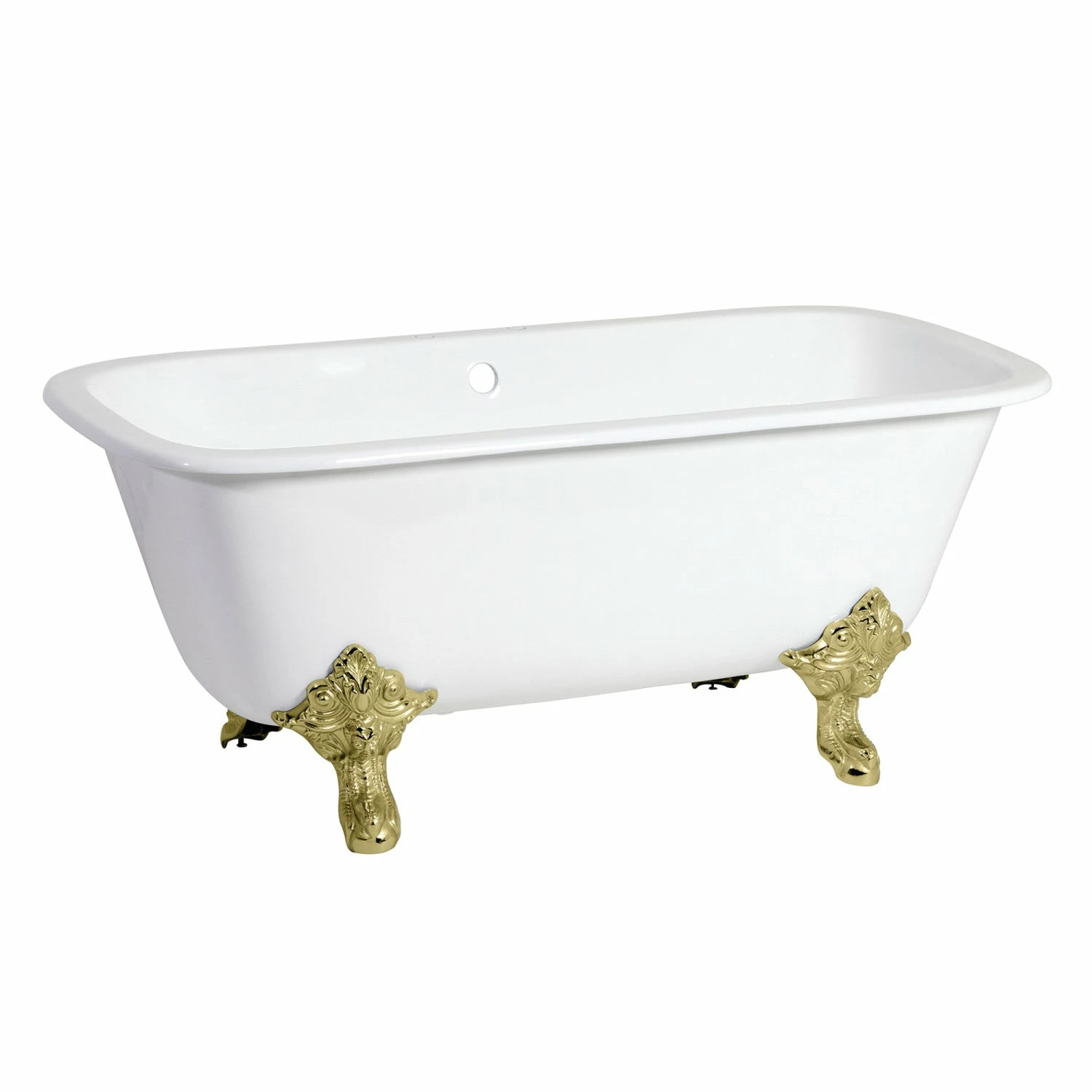 Aqua Eden VCTQ7D6732NL2 67-Inch Cast Iron Double Ended Clawfoot Tub With 7-Inch Faucet Drillings, White/Polished Brass - Image 5