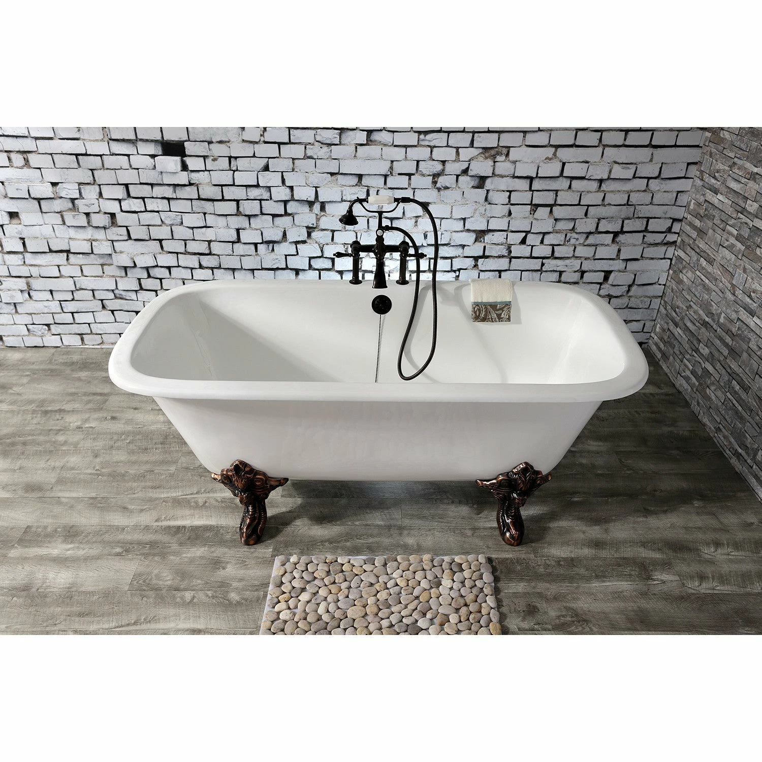 Aqua Eden VCTQ7D6732NL5 67-Inch Cast Iron Double Ended Clawfoot Tub With 7-Inch Faucet Drillings, White/Oil Rubbed Bronze - Image 2