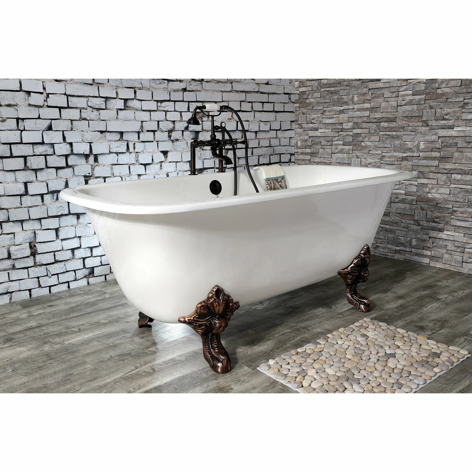 Aqua Eden VCTQ7D6732NL5 67-Inch Cast Iron Double Ended Clawfoot Tub With 7-Inch Faucet Drillings, White/Oil Rubbed Bronze - Image 3
