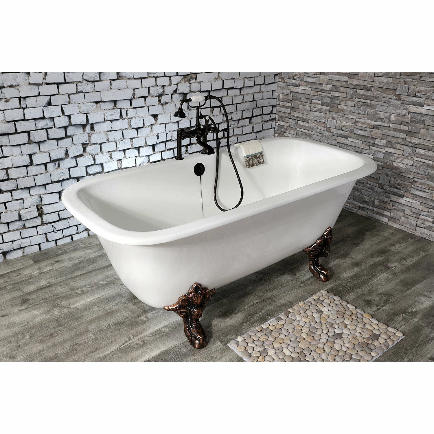 Aqua Eden VCTQ7D6732NL5 67-Inch Cast Iron Double Ended Clawfoot Tub With 7-Inch Faucet Drillings, White/Oil Rubbed Bronze - Image 4