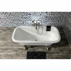 Aqua Eden VCTQ7D6732NL8 67-Inch Cast Iron Double Ended Clawfoot Tub With 7-Inch Faucet Drillings, White/Brushed Nickel