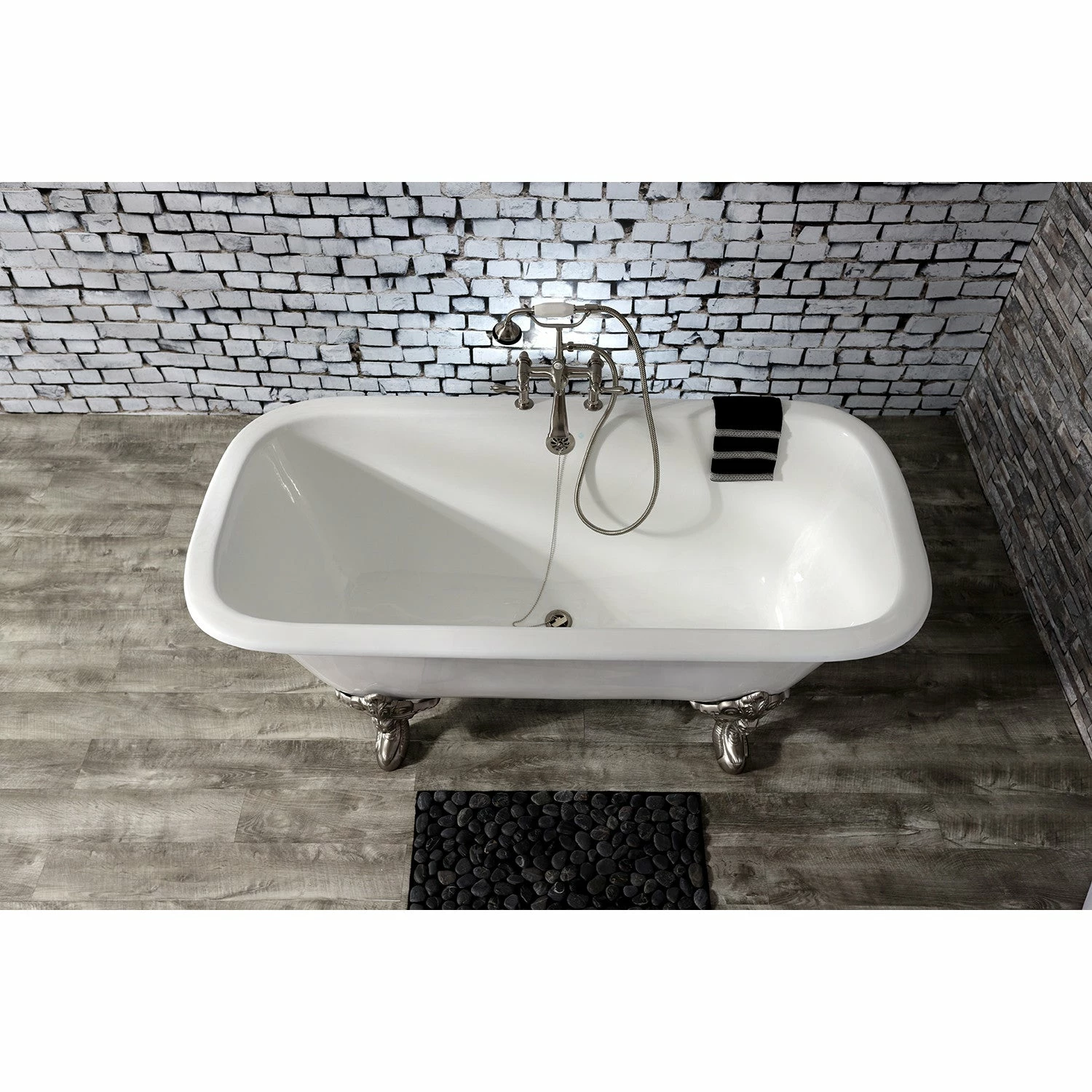 Aqua Eden VCTQ7D6732NL8 67-Inch Cast Iron Double Ended Clawfoot Tub With 7-Inch Faucet Drillings, White/Brushed Nickel