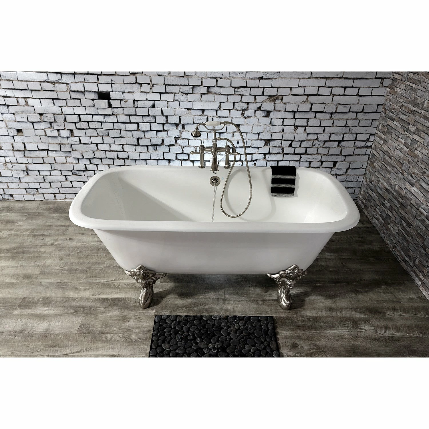 Aqua Eden VCTQ7D6732NL8 67-Inch Cast Iron Double Ended Clawfoot Tub With 7-Inch Faucet Drillings, White/Brushed Nickel - Image 2