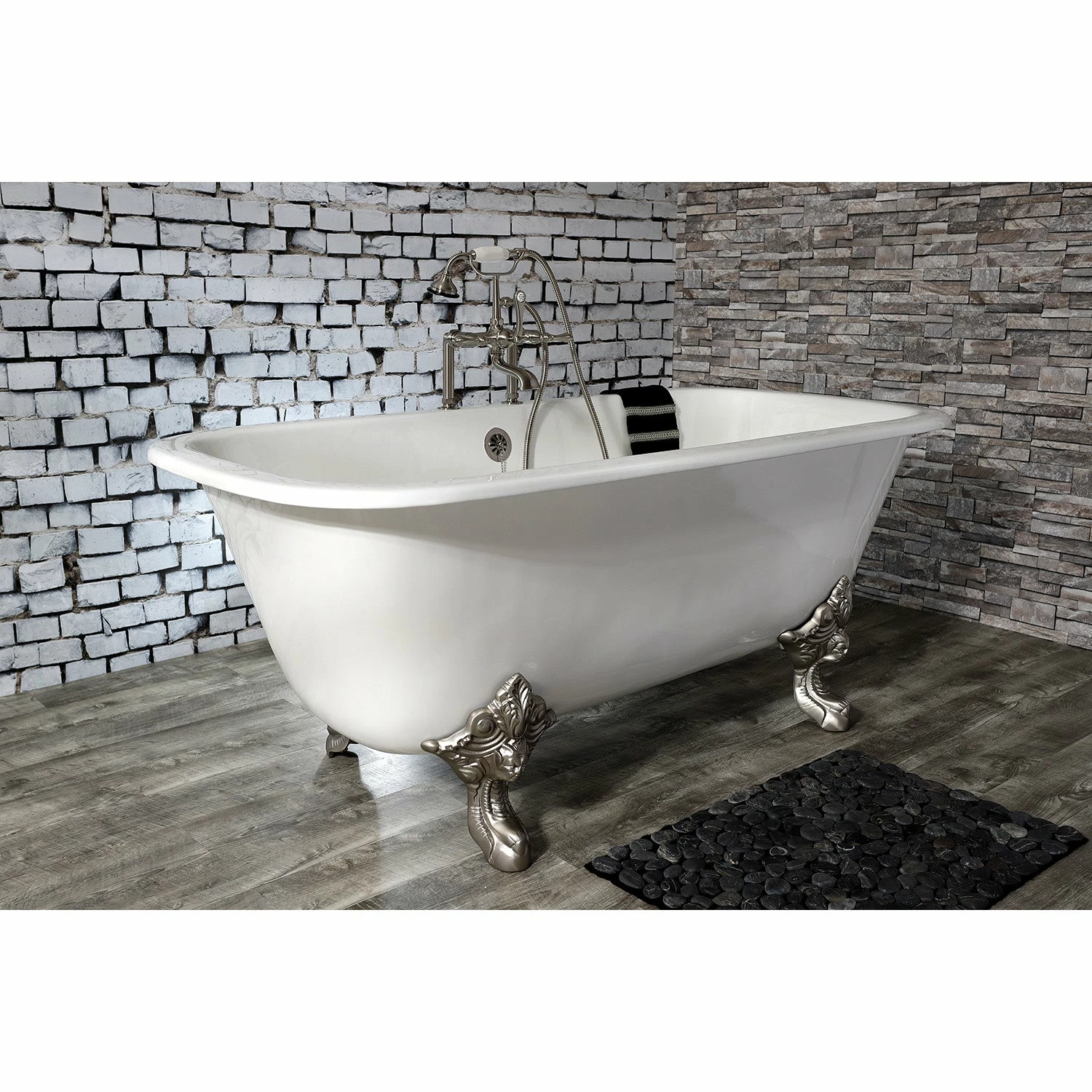 Aqua Eden VCTQ7D6732NL8 67-Inch Cast Iron Double Ended Clawfoot Tub With 7-Inch Faucet Drillings, White/Brushed Nickel - Image 3