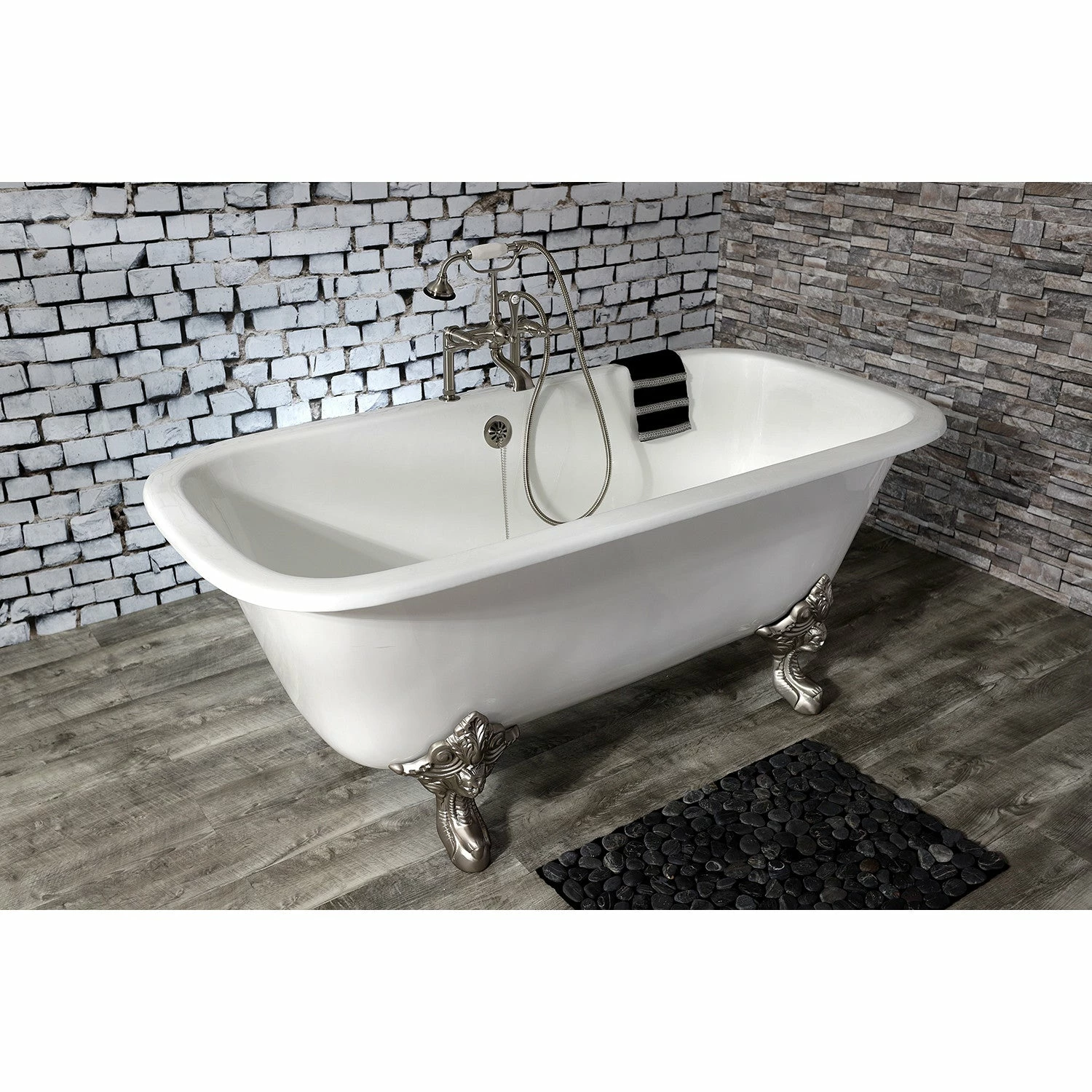 Aqua Eden VCTQ7D6732NL8 67-Inch Cast Iron Double Ended Clawfoot Tub With 7-Inch Faucet Drillings, White/Brushed Nickel - Image 4