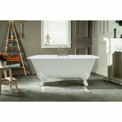 Aqua Eden VCTQ7D6732NLW 67-Inch Cast Iron Double Ended Clawfoot Tub With 7-Inch Faucet Drillings, White