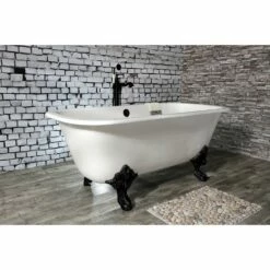 Aqua Eden VCTQND6732NL0 67-Inch Cast Iron Double Ended Clawfoot Tub (No Faucet Drillings), White/Matte Black