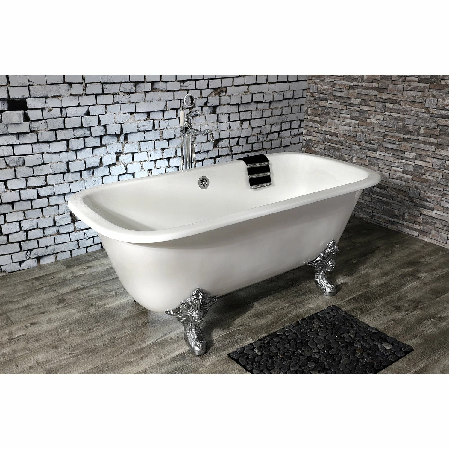 Aqua Eden VCTQND6732NL1 67-Inch Cast Iron Double Ended Clawfoot Tub (No Faucet Drillings), White/Polished Chrome - Image 2