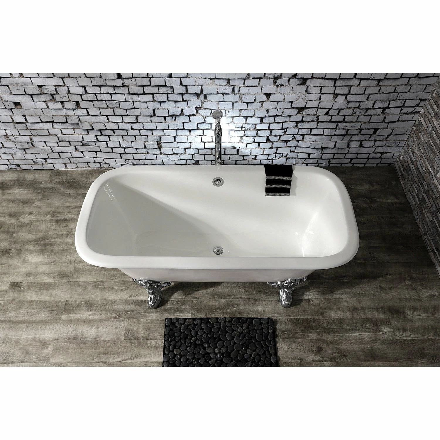 Aqua Eden VCTQND6732NL1 67-Inch Cast Iron Double Ended Clawfoot Tub (No Faucet Drillings), White/Polished Chrome - Image 3
