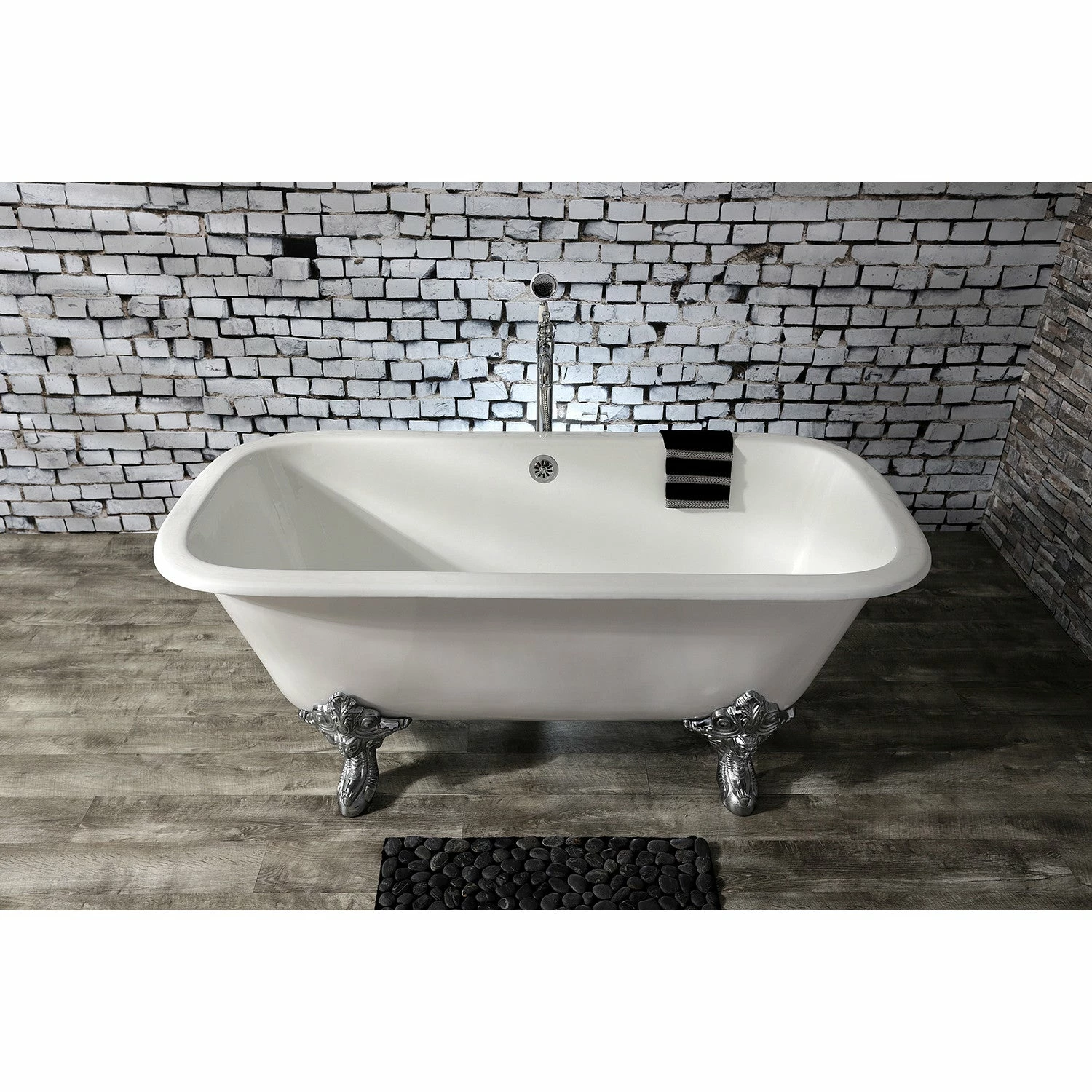 Aqua Eden VCTQND6732NL1 67-Inch Cast Iron Double Ended Clawfoot Tub (No Faucet Drillings), White/Polished Chrome - Image 4