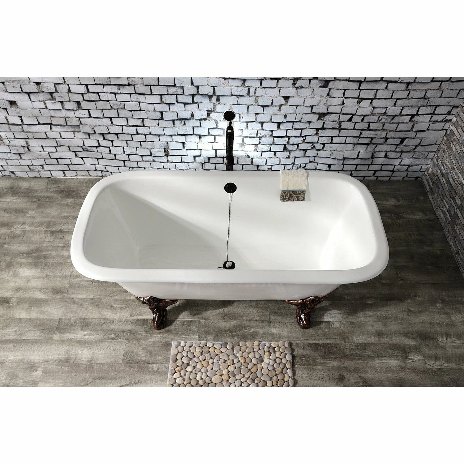 Aqua Eden VCTQND6732NL5 67-Inch Cast Iron Double Ended Clawfoot Tub (No Faucet Drillings), White/Oil Rubbed Bronze - Image 2