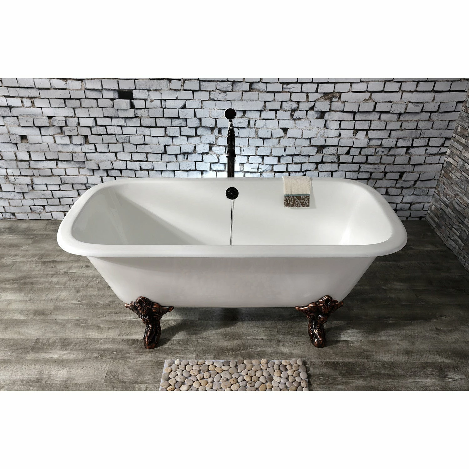 Aqua Eden VCTQND6732NL5 67-Inch Cast Iron Double Ended Clawfoot Tub (No Faucet Drillings), White/Oil Rubbed Bronze - Image 3