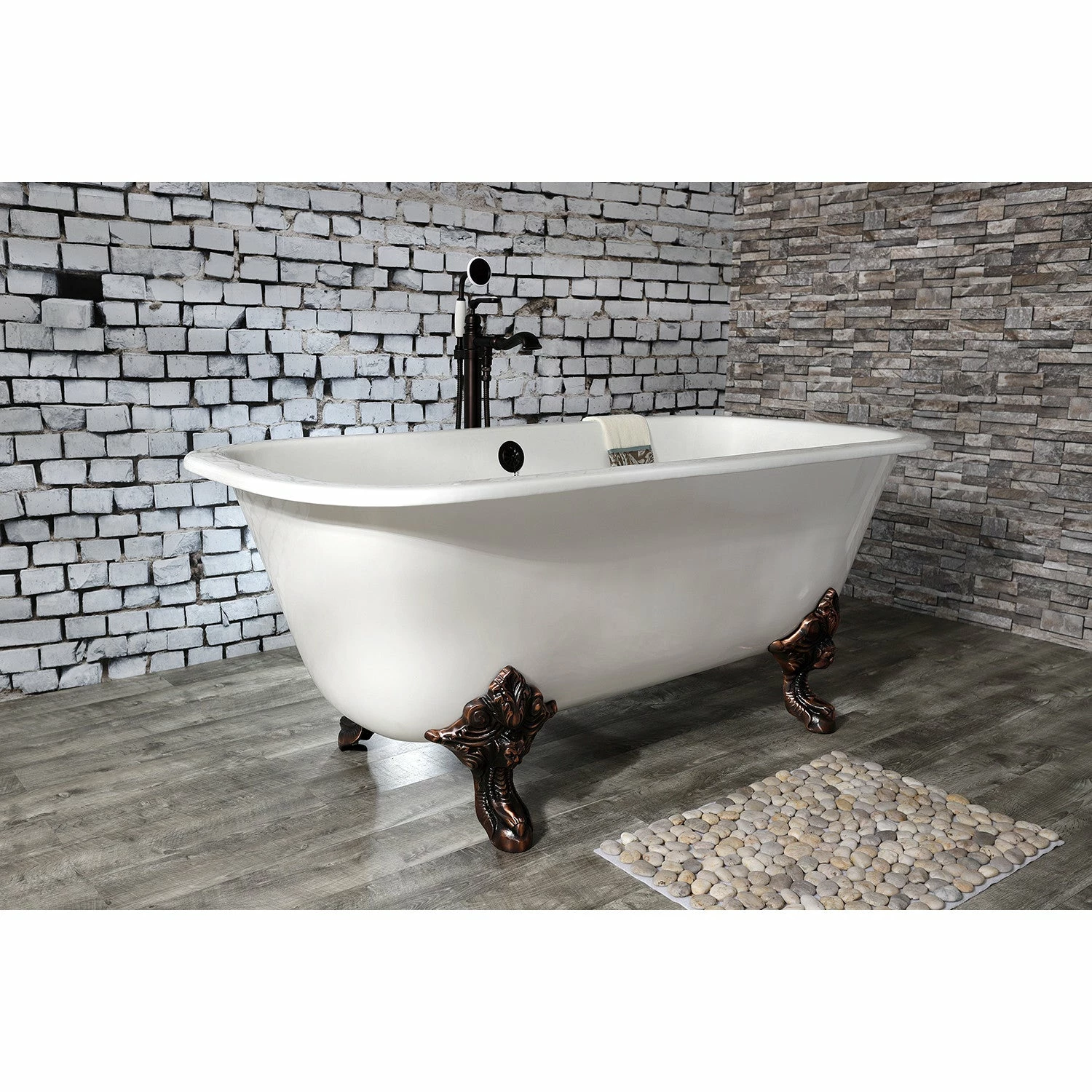 Aqua Eden VCTQND6732NL5 67-Inch Cast Iron Double Ended Clawfoot Tub (No Faucet Drillings), White/Oil Rubbed Bronze - Image 4