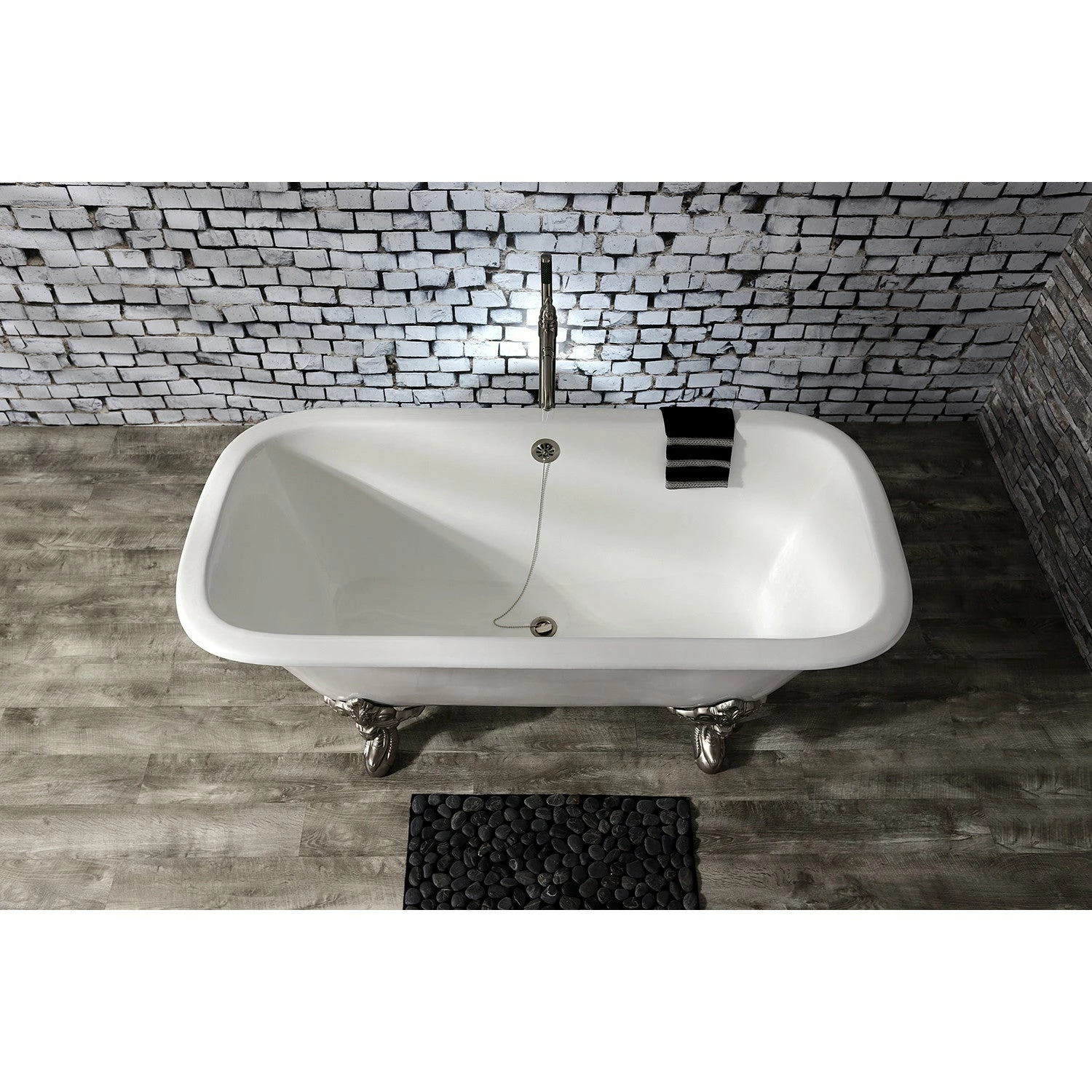 Aqua Eden VCTQND6732NL8 67-Inch Cast Iron Double Ended Clawfoot Tub (No Faucet Drillings), White/Brushed Nickel - Image 2