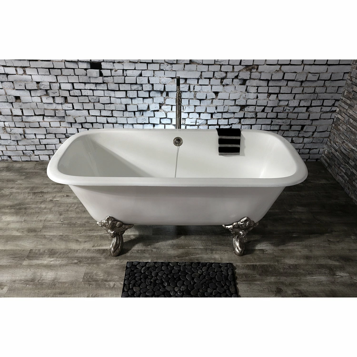 Aqua Eden VCTQND6732NL8 67-Inch Cast Iron Double Ended Clawfoot Tub (No Faucet Drillings), White/Brushed Nickel - Image 3