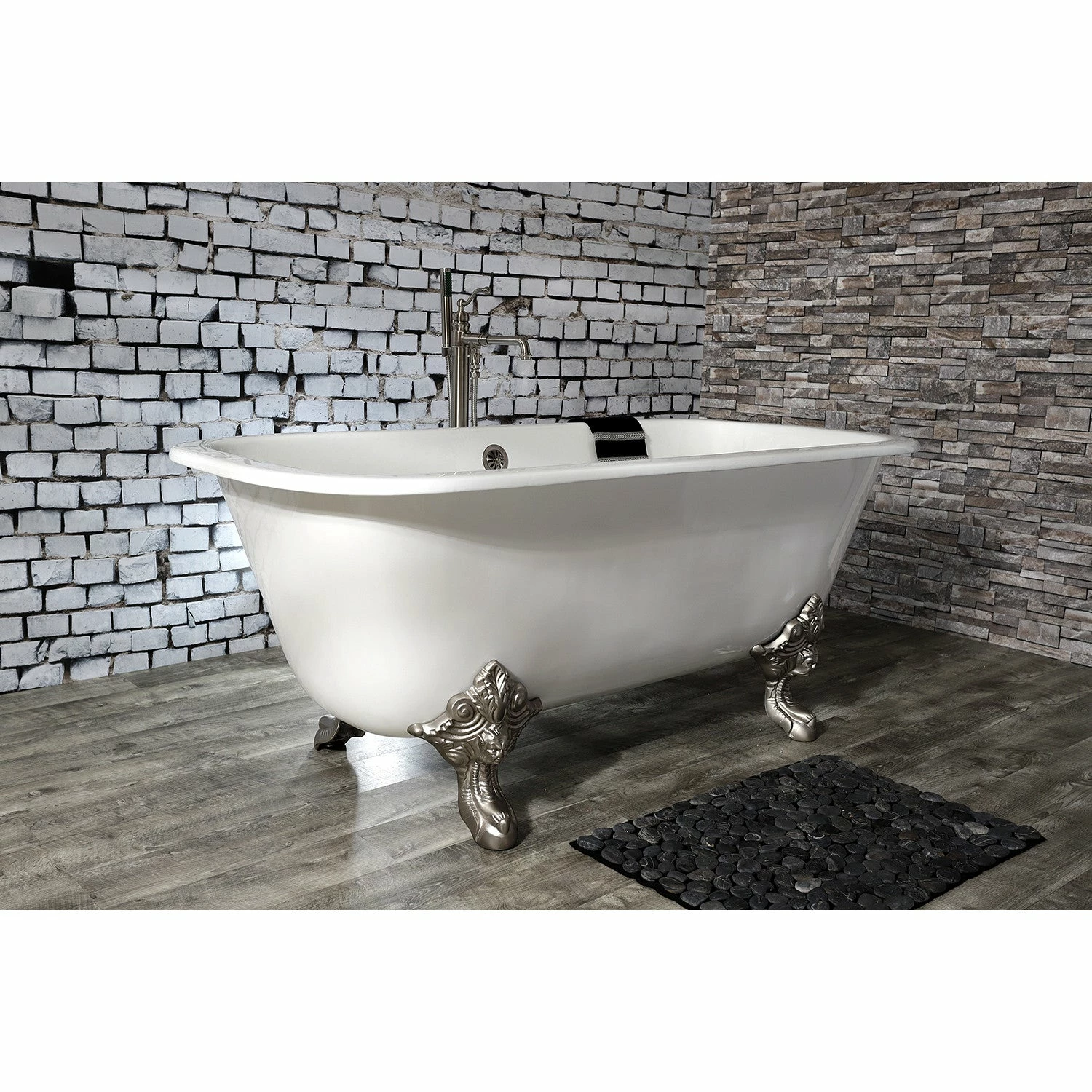 Aqua Eden VCTQND6732NL8 67-Inch Cast Iron Double Ended Clawfoot Tub (No Faucet Drillings), White/Brushed Nickel - Image 4
