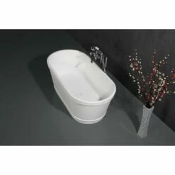Arcticstone VRTDE612922 60-Inch Double Ended Solid Surface Freestanding Tub With Drain, Glossy White/Matte White