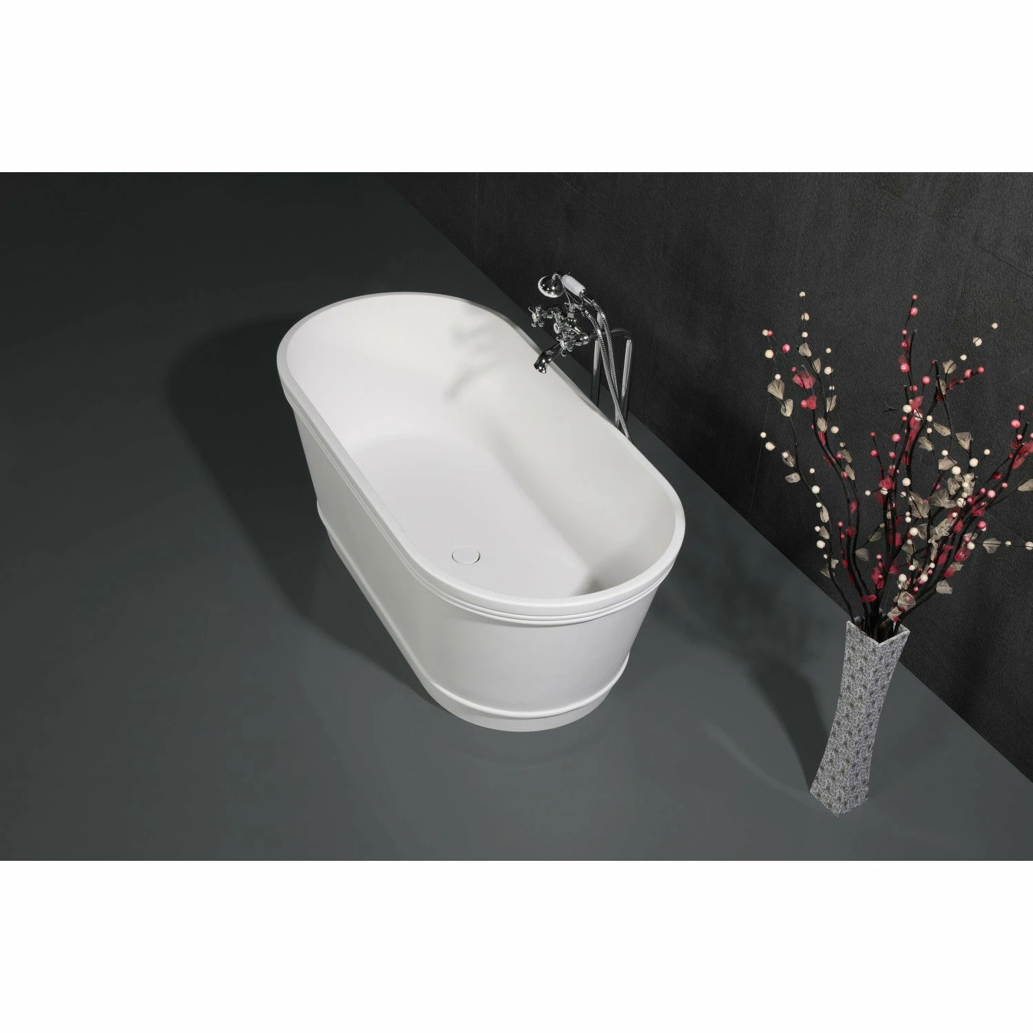 Arcticstone VRTDE612922 60-Inch Double Ended Solid Surface Freestanding Tub With Drain, Glossy White/Matte White