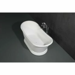 Arcticstone VRTDS673026 67-Inch Double Slipper Solid Surface Pedestal Tub With Drain, Glossy White/Matte White