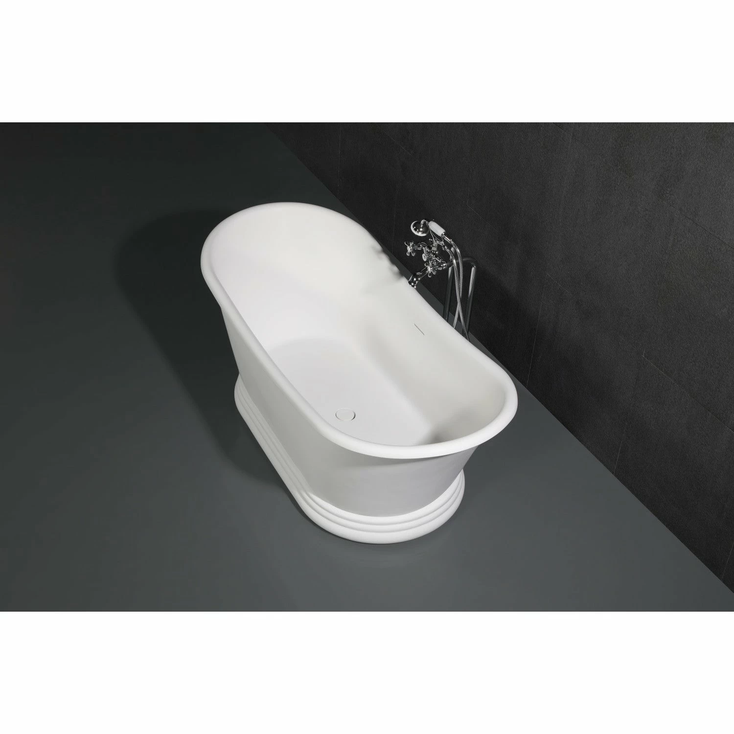 Arcticstone VRTDS673026 67-Inch Double Slipper Solid Surface Pedestal Tub With Drain, Glossy White/Matte White