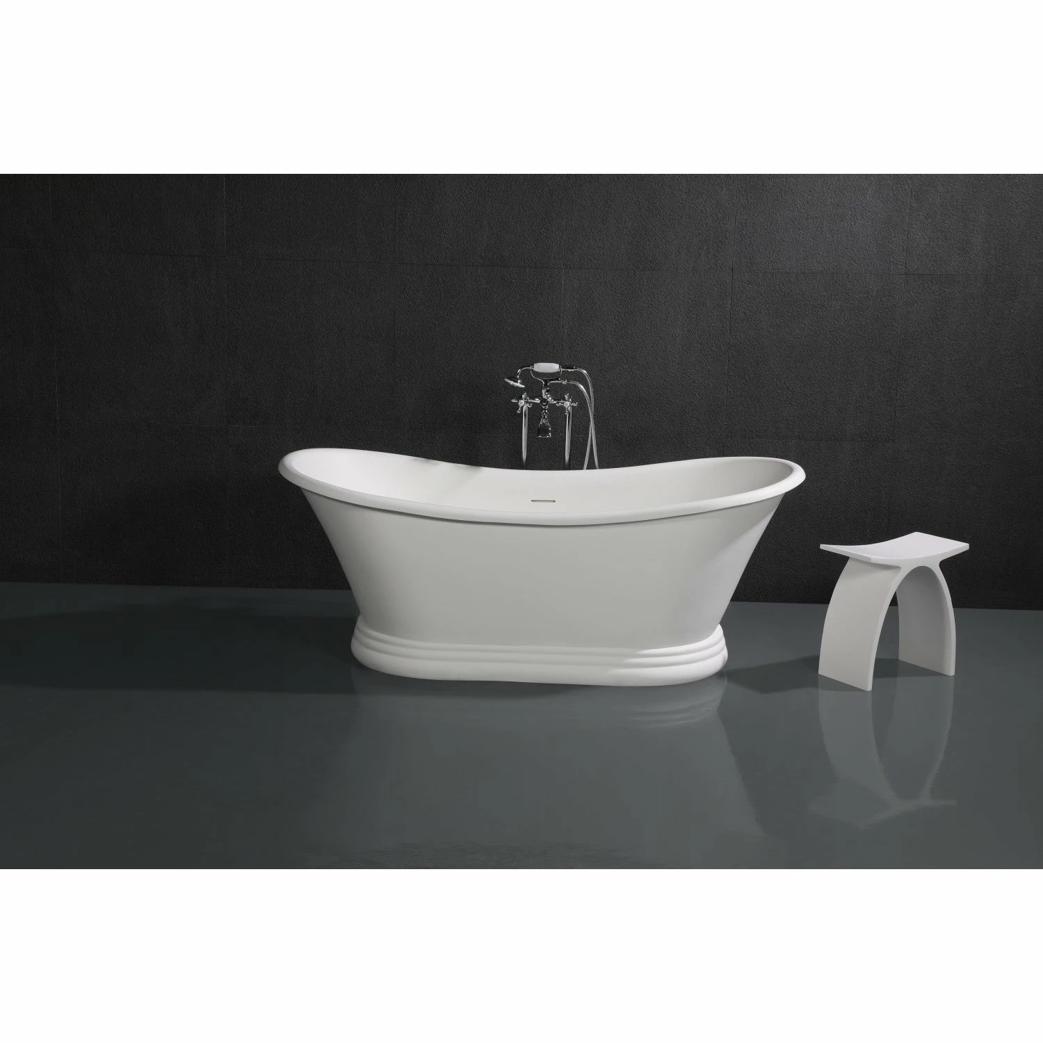 Arcticstone VRTDS673026 67-Inch Double Slipper Solid Surface Pedestal Tub With Drain, Glossy White/Matte White - Image 4