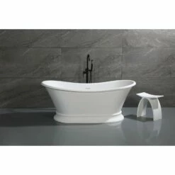 Arcticstone VRTDS683027 67-Inch Solid Surface White Stone Pedestal Tub With Drain, Matte White/Glossy White