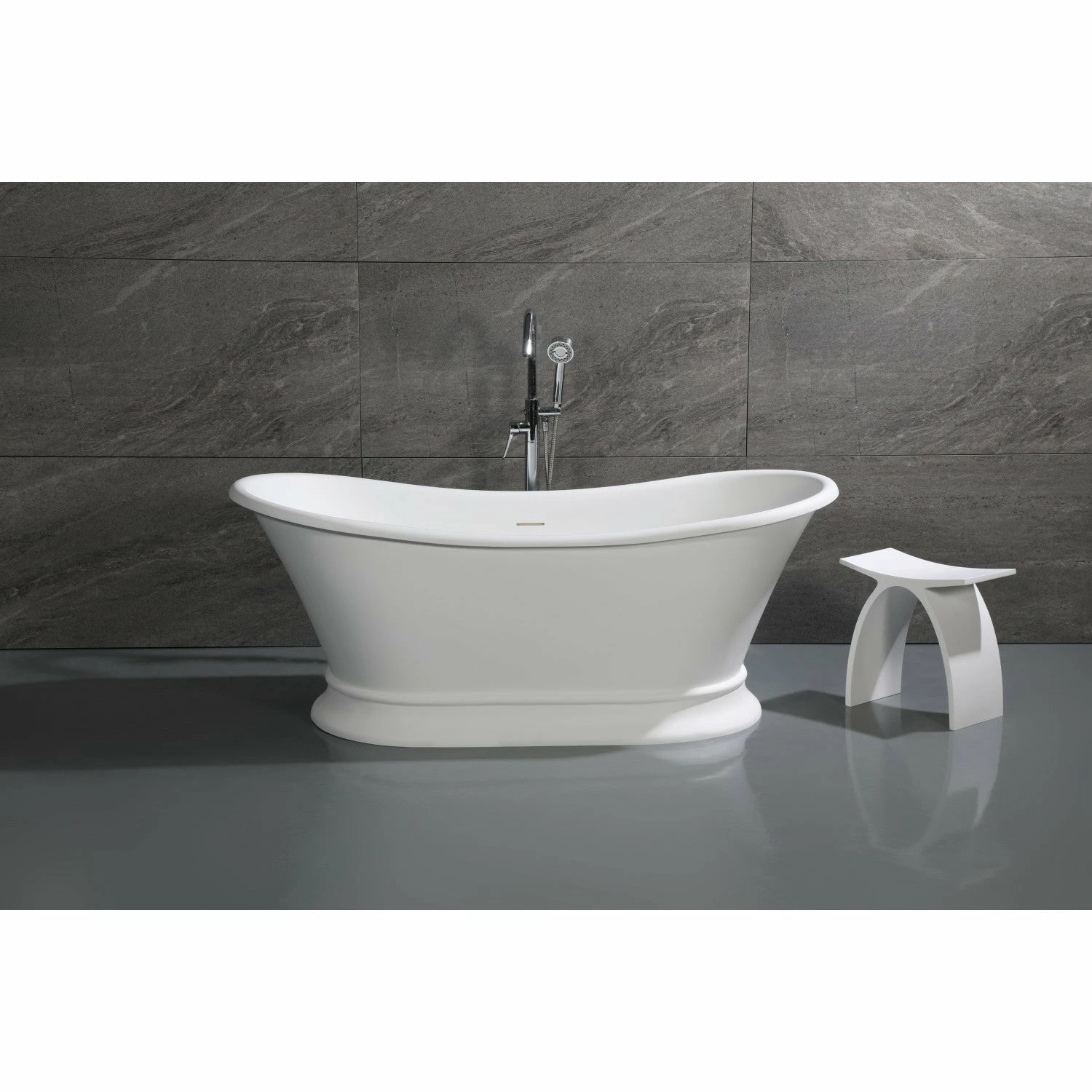 Arcticstone VRTDS683027 67-Inch Solid Surface White Stone Pedestal Tub With Drain, Matte White/Glossy White - Image 2