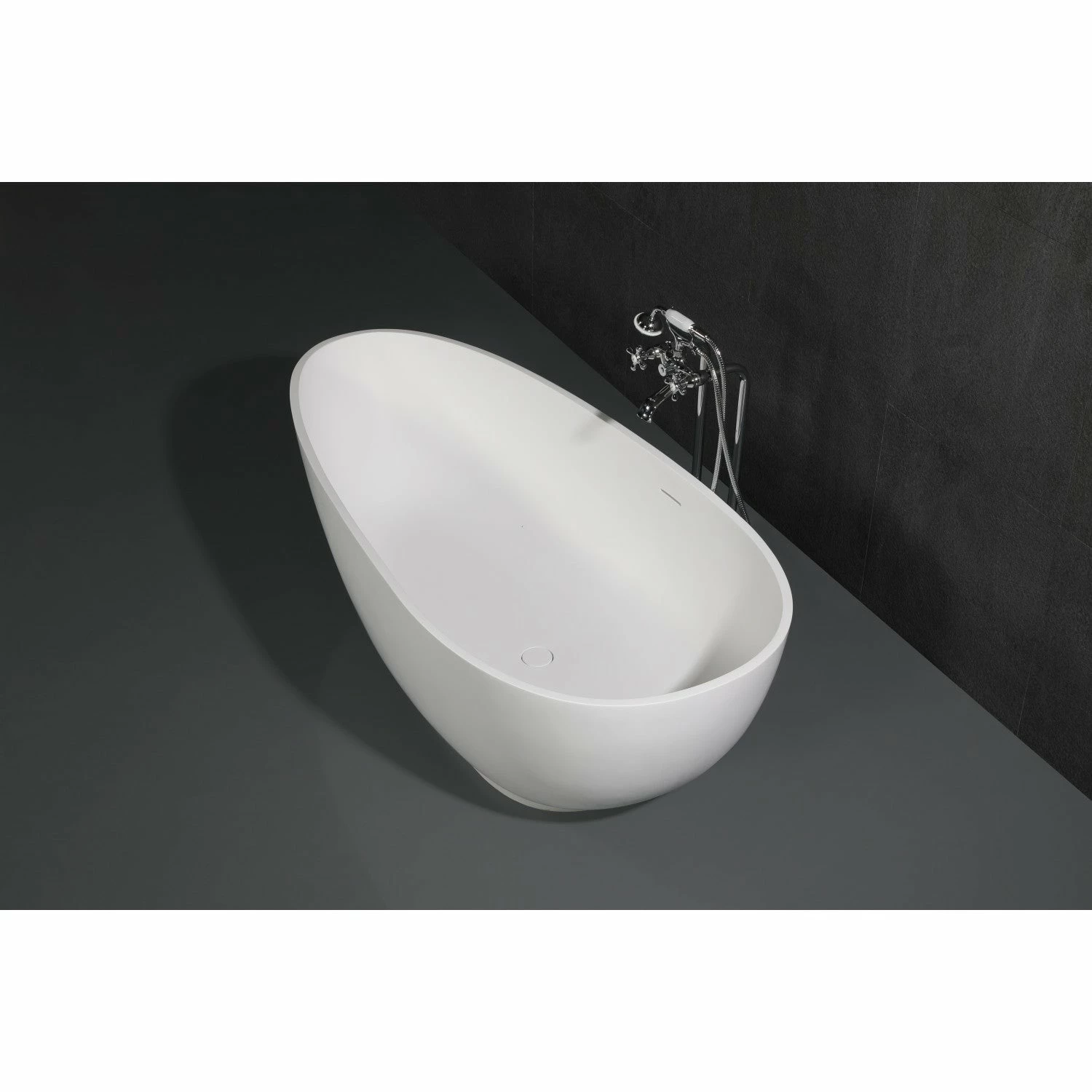 Arcticstone VRTOV683321 67-Inch Egg Shaped Solid Surface Freestanding Tub With Drain, Glossy White/Matte White - Image 3